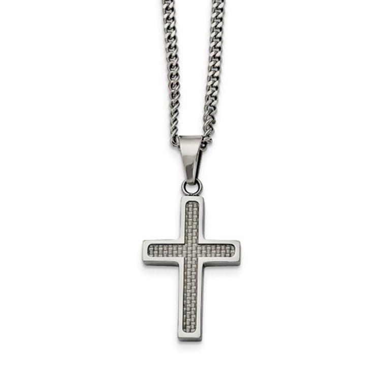 Mens Gentlemen's Classics(tm) Grey Carbon Fiber Inlay Cross Necklace