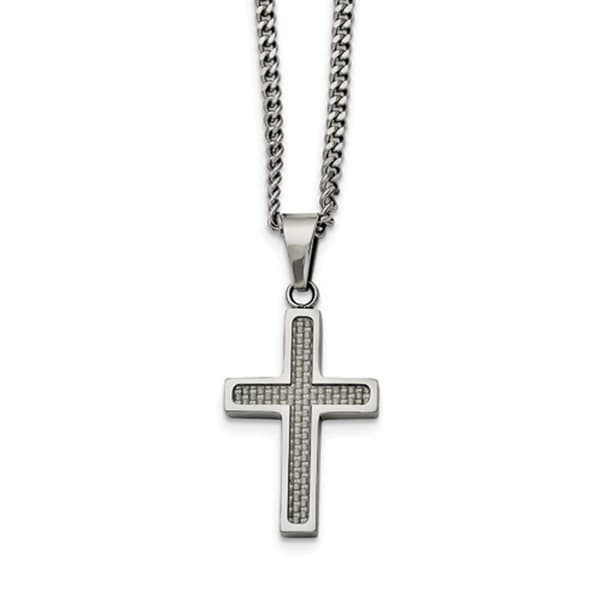 Mens Gentlemen's Classics(tm) Grey Carbon Fiber Inlay Cross Necklace - image 