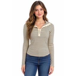Juniors Wallflower Long Sleeve Manchester Henley Top- Ivory