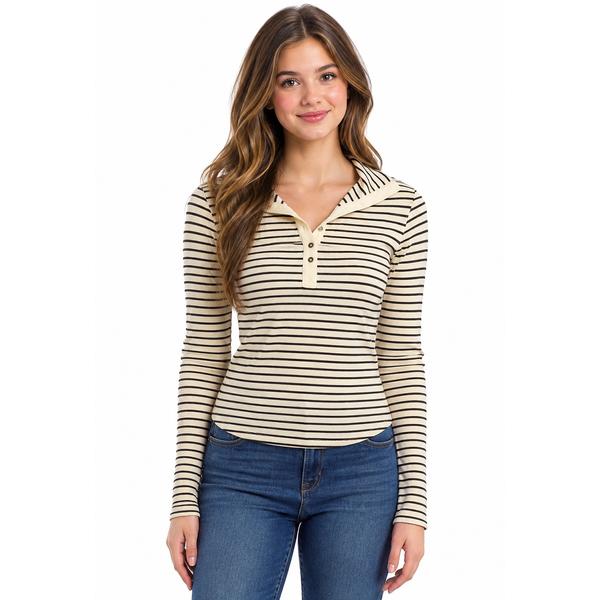 Juniors Wallflower Long Sleeve Manchester Henley Top- Ivory