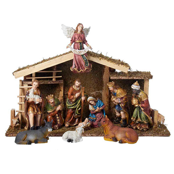 Kurt S. Adler 12pc. Nativity Set & Wooden Stable - image 
