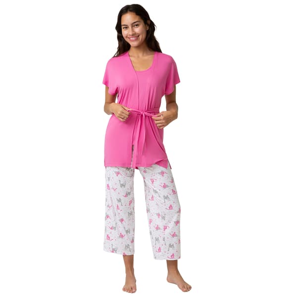 Womens HUE® Solid Top Giddy Kitty Printed Capri 3 Piece Set