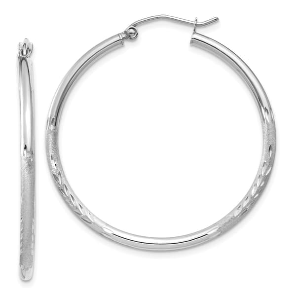 Gold Classics&#40;tm&#41; 14kt. White Gold Diamond Cut 2mm Hoop Earring - image 