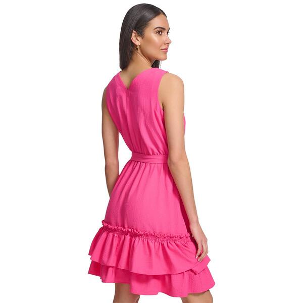 Womens Calvin Klein Sleeveless V-Neck Gauze Ruffle Hem Dress