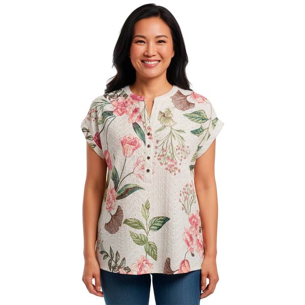 Womens Cocomo Short Sleeve Floral Eyelet Blouse