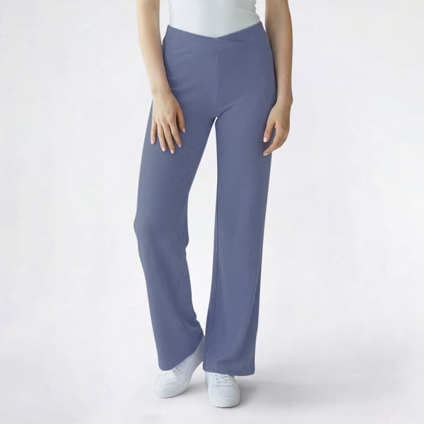 Juniors No Comment Crossover Ribbed Wide Leg Lounge Pants - image 