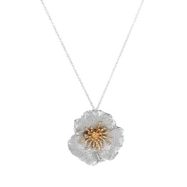 Ellen Tracy Rhodium & Gold Plated Flower Pendant Necklace - image 