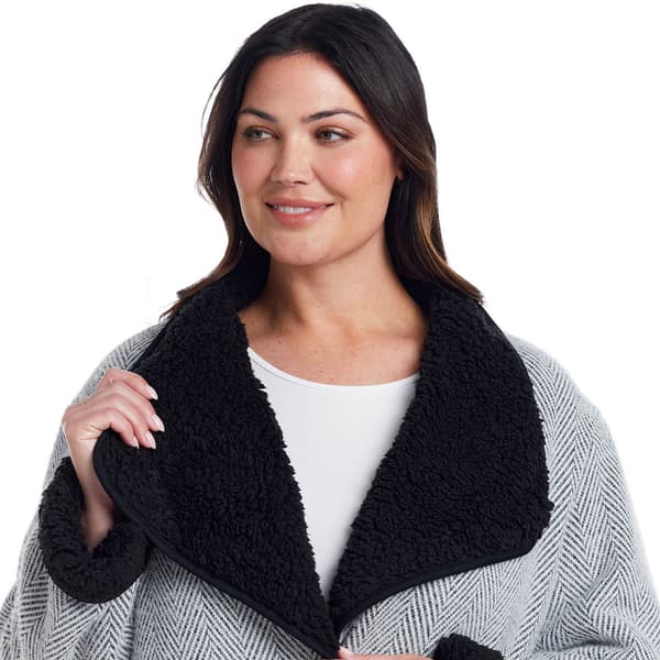 Plus Size Weatherproof Herringbone Sherpa Lined Coatigan
