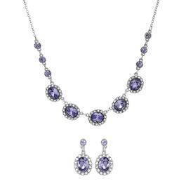Roman Amethyst Glass Round Halo Earrings & Necklace Set