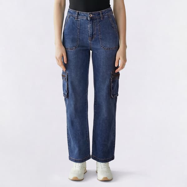 Juniors Celebrity Pink Mid Rise Wide Leg Cargo Jeans - image 