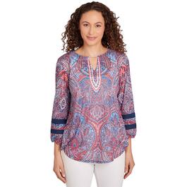 Petite Ruby Rd. Red White & New  Knit Paisley Top