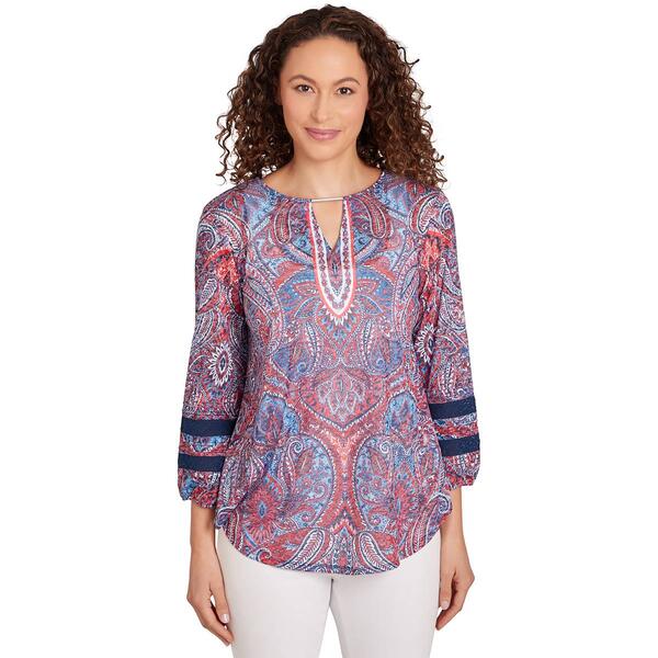 Petite Ruby Rd. Red White & New  Knit Paisley Top - image 