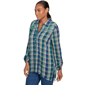 Petite Ruby Rd. Fall Flair Roll Tab Embroidery Plaid Blouse - image 3