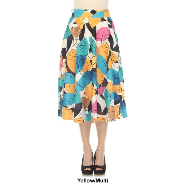 Womens White Mark Leaf Print Flared Midi Skirt