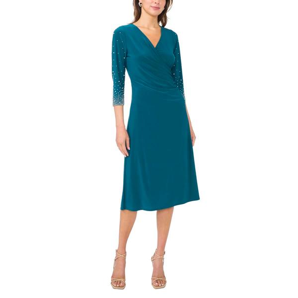 Womens MSK 3/4 Embellished Sleeve Surplus Neck Midi Dress