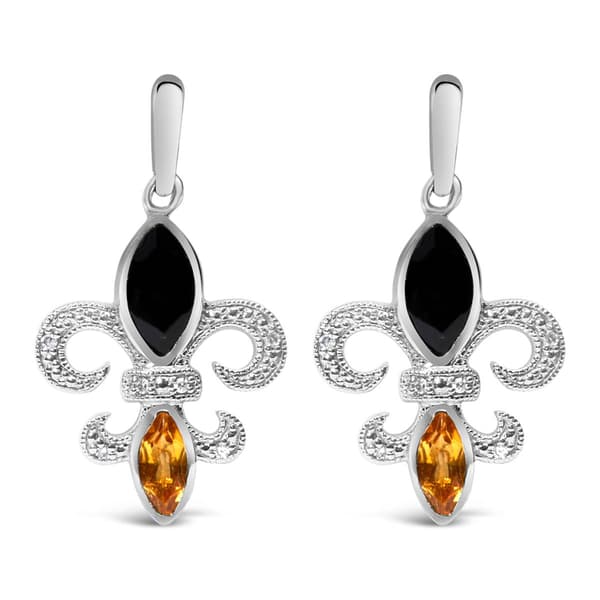 Haus of Brilliance Onyx & Citrine Fleur de Lis Dangle Earrings