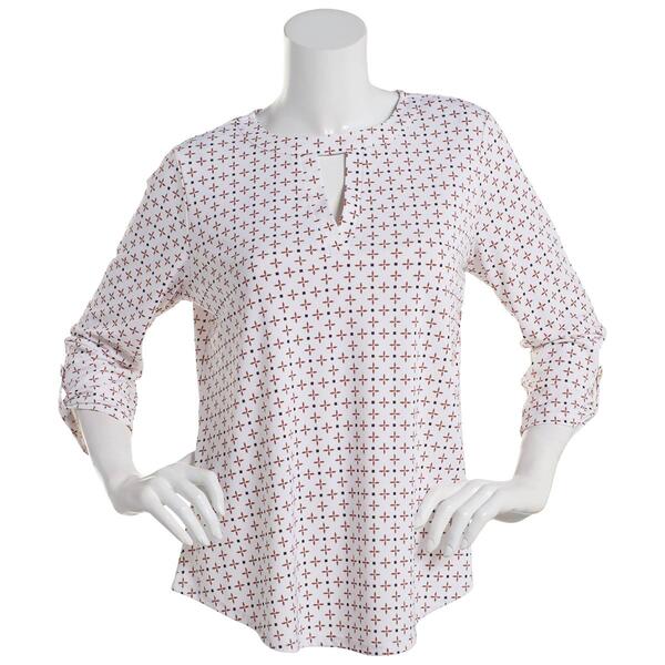 Womens Cure 3/4 Sleeve Roll Tab Geometric Crepe Blouse - image 