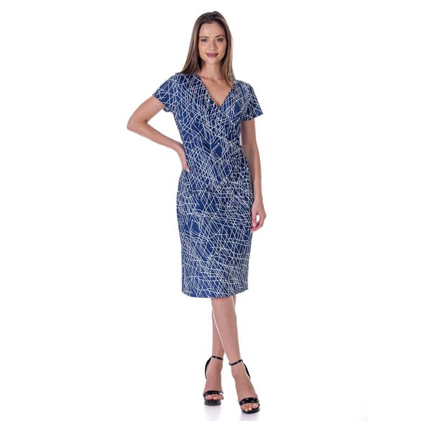 Womens 24/7 Comfort Apparel Abstract Faux Wrap Dress - image 