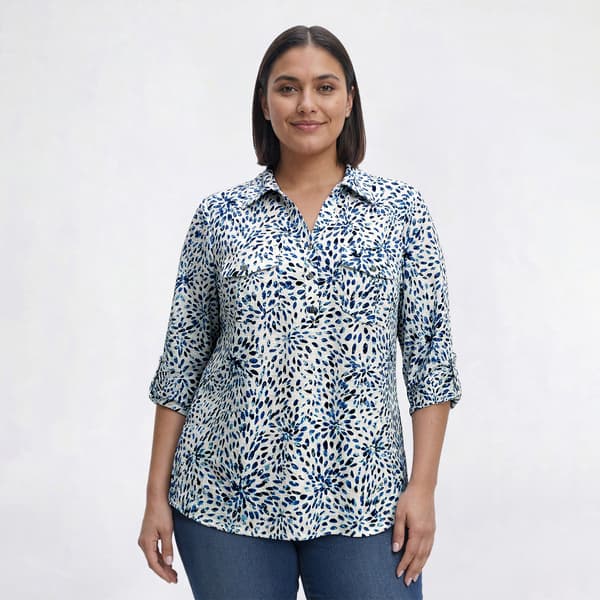 Plus Size Emily Daniels 3/4 Sleeve Split Neck Jacquard Blouse - image 