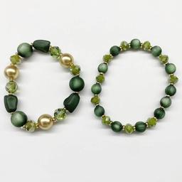 Ashley Cooper(tm) 2pc. Tonal Bead Stretch Bracelets w/ Gold Accents