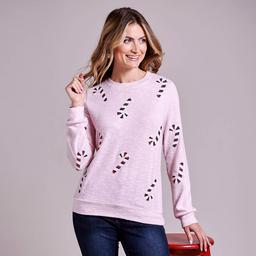 Plus Size Tru Self Drop Shoulder Sequin Candy Cane Sweater