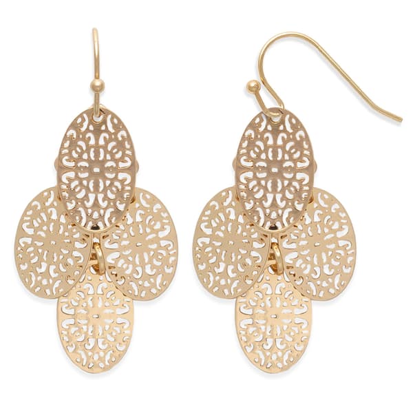 Freedom Gold-Tone 4 Filigree Oval Fishhook Drops Earrings - image 