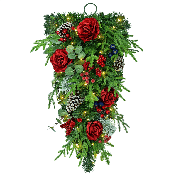 Puleo International 28in. LED Floral Adorned Teardrop Swag
