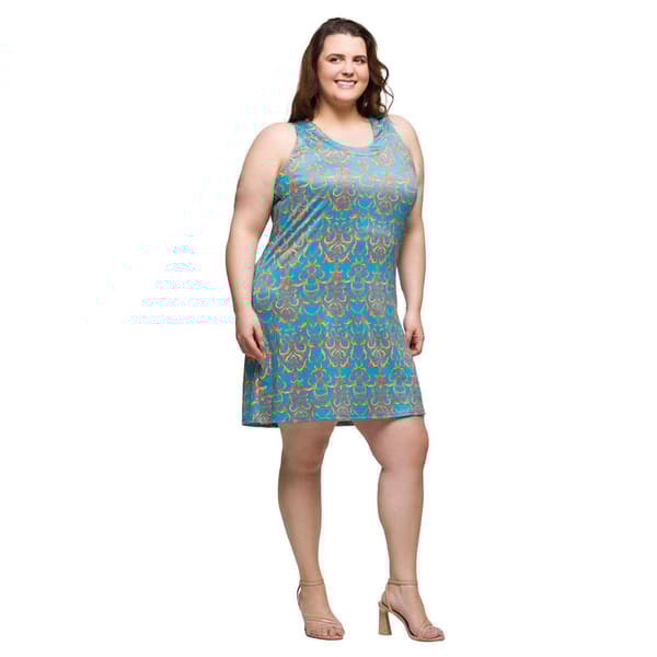 Plus Size 24/7 Comfort Apparel Teal Sleeveless Shift Dress