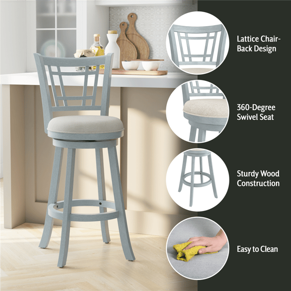 HH2 Home Fairfox Blue Wood Bar Height Swivel Stool