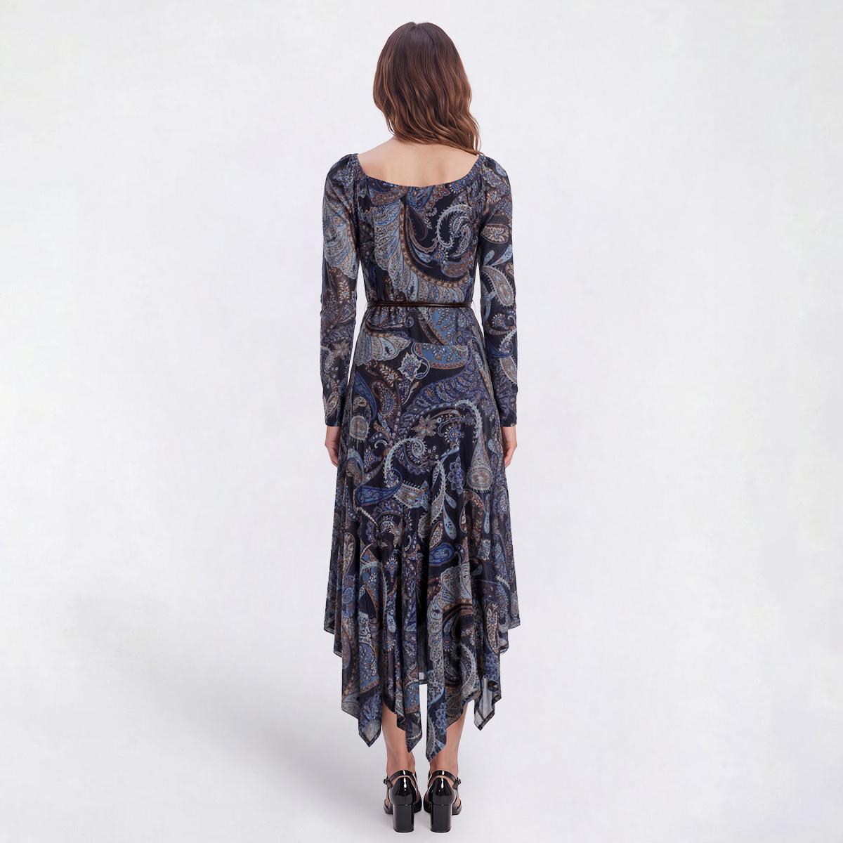 Womens Harlow & Rose Long Sleeve Paisley Belted A-Line Dress