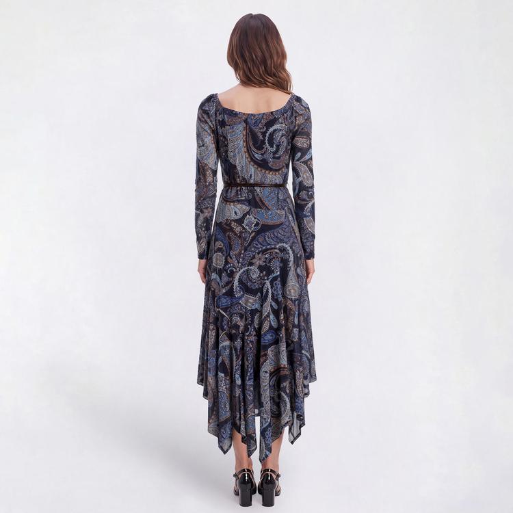 Womens Harlow & Rose Long Sleeve Paisley Belted A-Line Dress