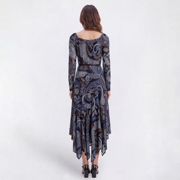 Womens Harlow & Rose Long Sleeve Paisley Belted A-Line Dress