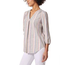 Womens Jones New York 3/4 Sleeve Multi Stripe Pleat Front Blouse