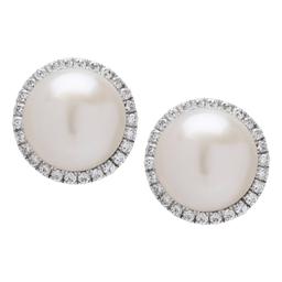 Sterling Silver Halo Pearl Stud Earrings