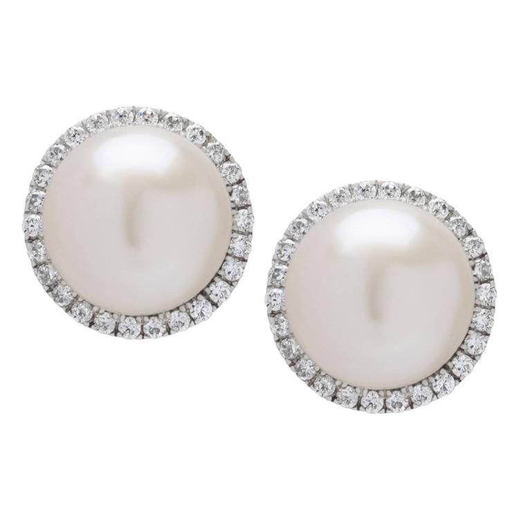 Sterling Silver Halo Pearl Stud Earrings