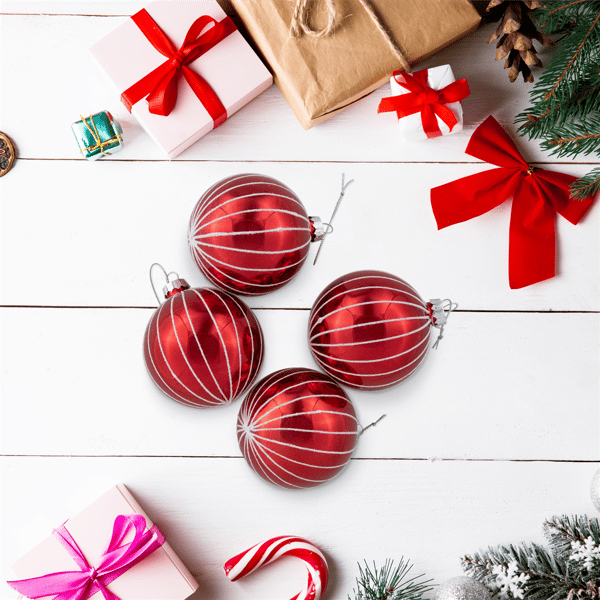 Northlight 4ct Shiny Red Striped Glass Ball Christmas Ornaments