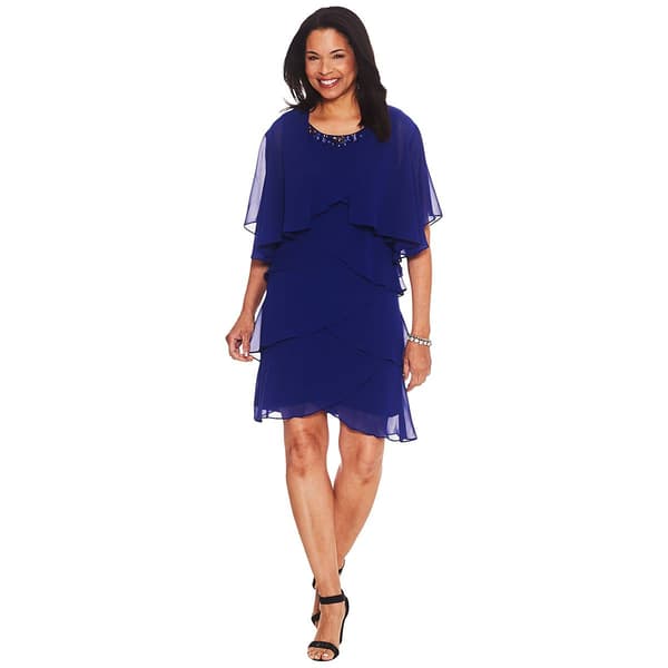 Womens SLNY Jewel Neck Caplet Tiered Jacket Dress - image 