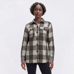 Womens Mountain Ridge Plaid Twill Shacket - Grisaille