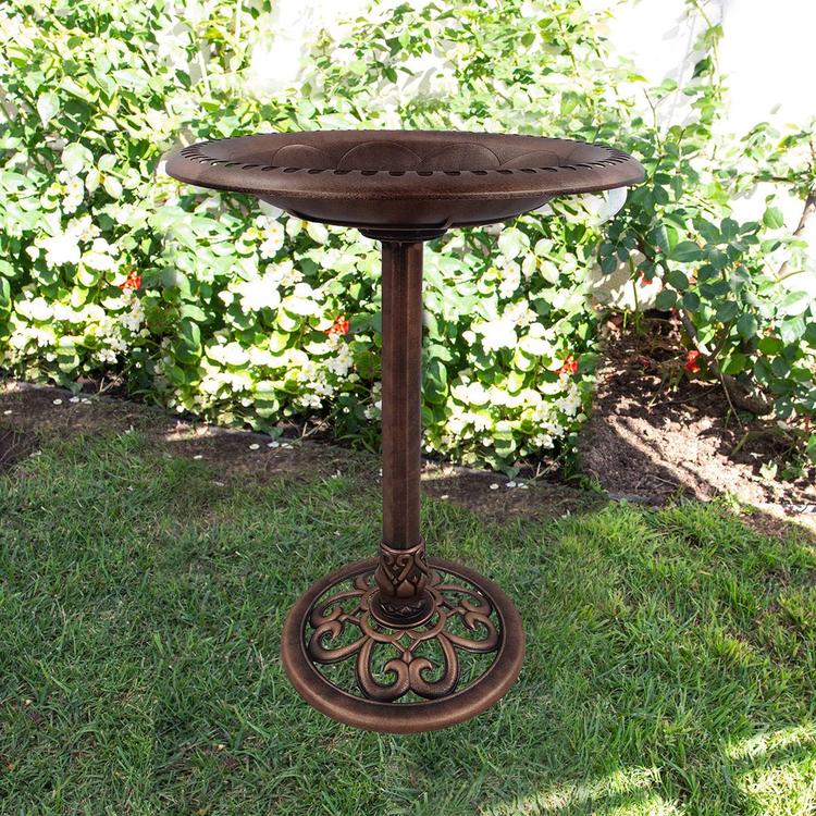 Alpine Bronze Pedestal Birdbath w/ Scrollwork Base