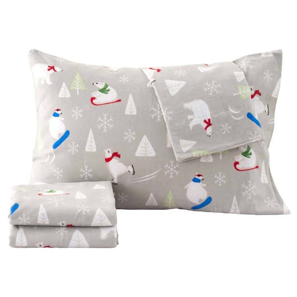 Freshfolds Cotton Polar Bears Winter 4pc. Flannel Sheet Set