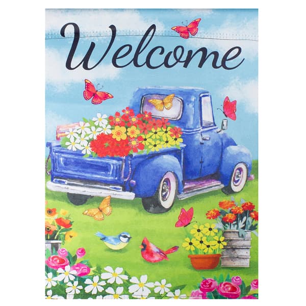 Northlight Seasonal Welcome Blue Pickup Truck with Flowers Flag - image 