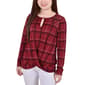 Petite NY Collection Plaid Long Sleeve Keyhole Hacci Top - Red - image 1