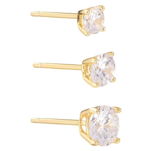 Athra 14kt. Gold over Brass 4mm/5mm/6mm Crystal Stud Earrings Set