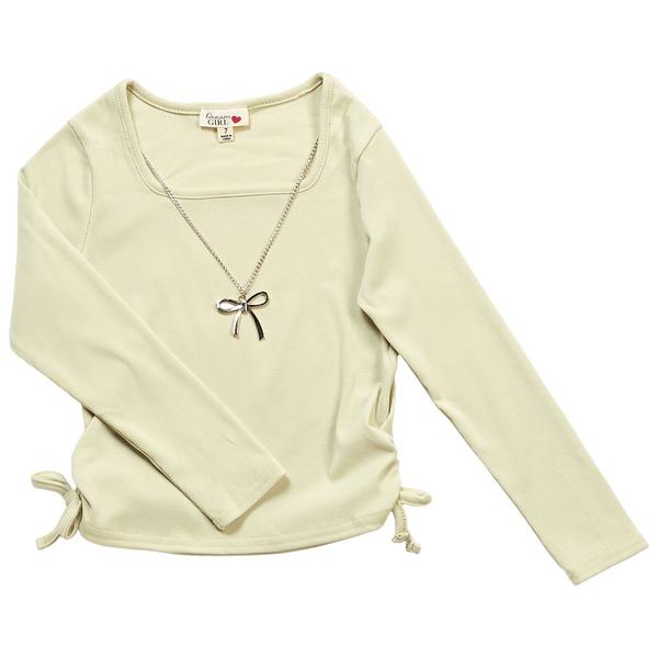 Girls (7-16) Dream Girl Side Cinch Top w/ Bow Necklace - image 