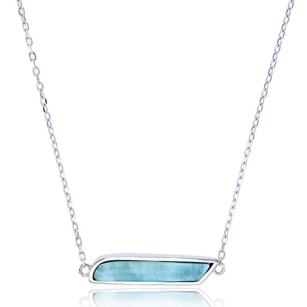 Gemstone Classics(tm) Silver & Larimar Bar Pendant Necklace - image 