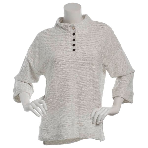 Petite Robert Louis 3/4 Sleeve Mock Neck Popcorn Sweater