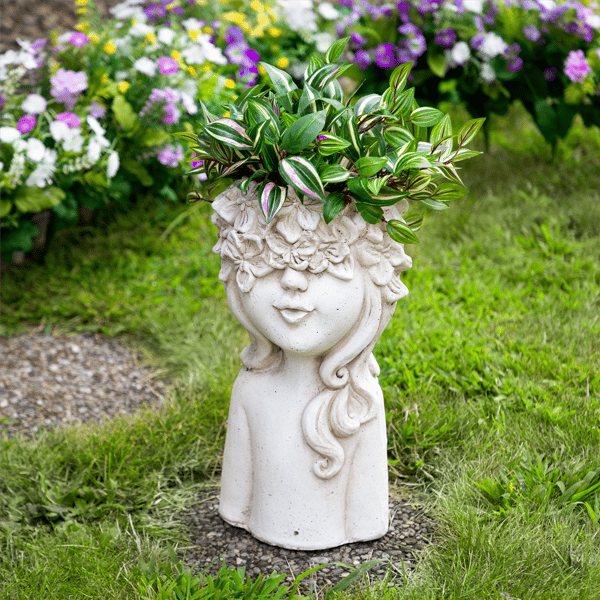 Northlight Lady Head with Flowers Outdoor Garden Planter