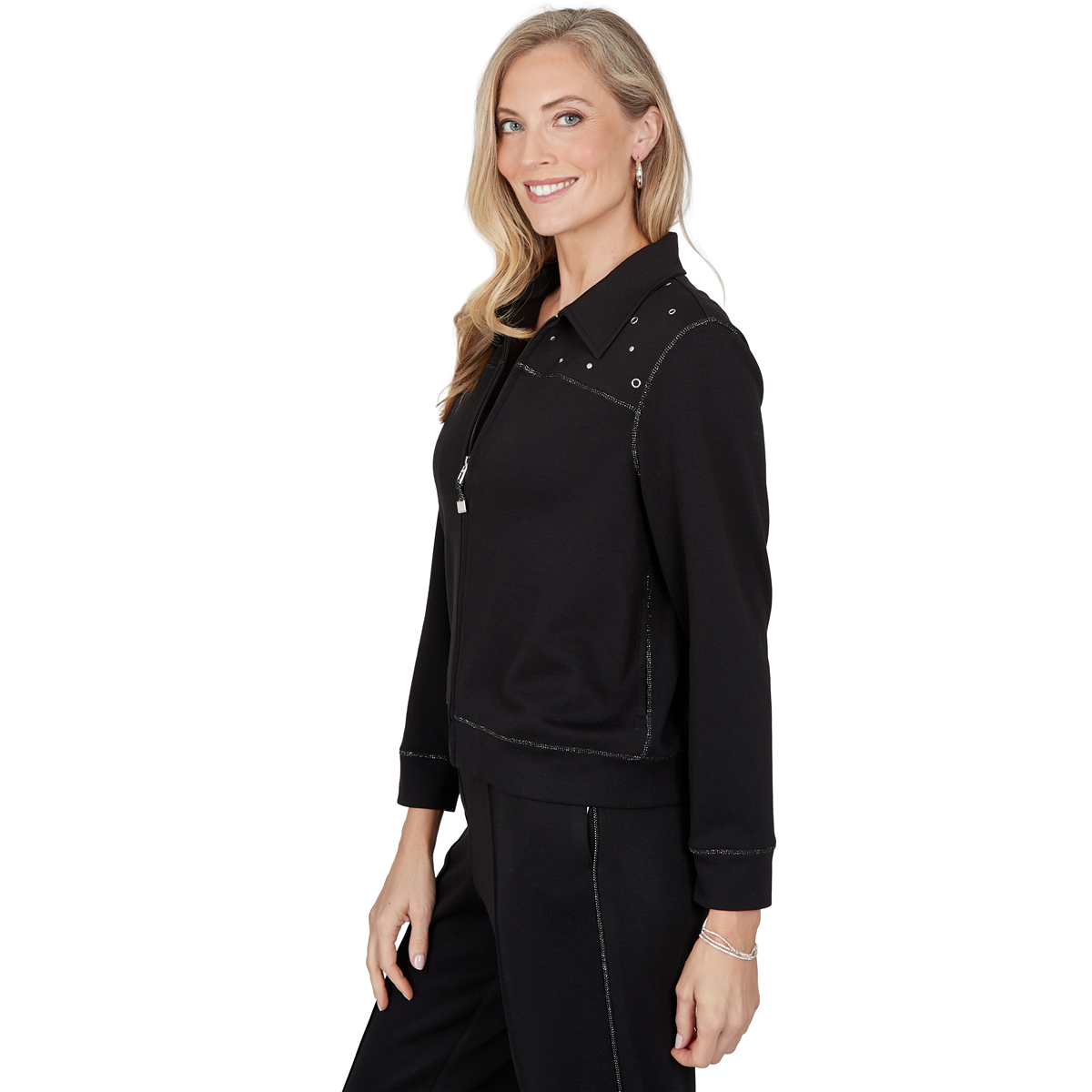Womens Alfred Dunner Weekend Warrior Grommet Zip Front Jacket