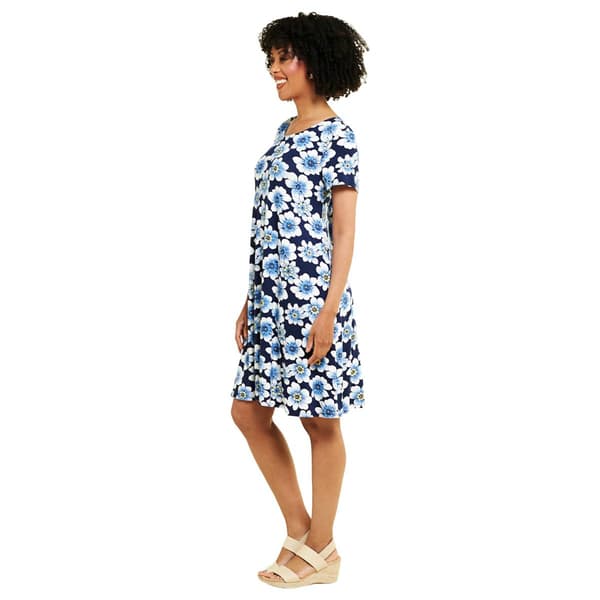 Womens Architect&#174; Short Sleeve Floral A-Line Dress - Peacoat