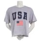Juniors Hybrid USA Flag Front 76 Back Screen Raw Hem Tee - image 2